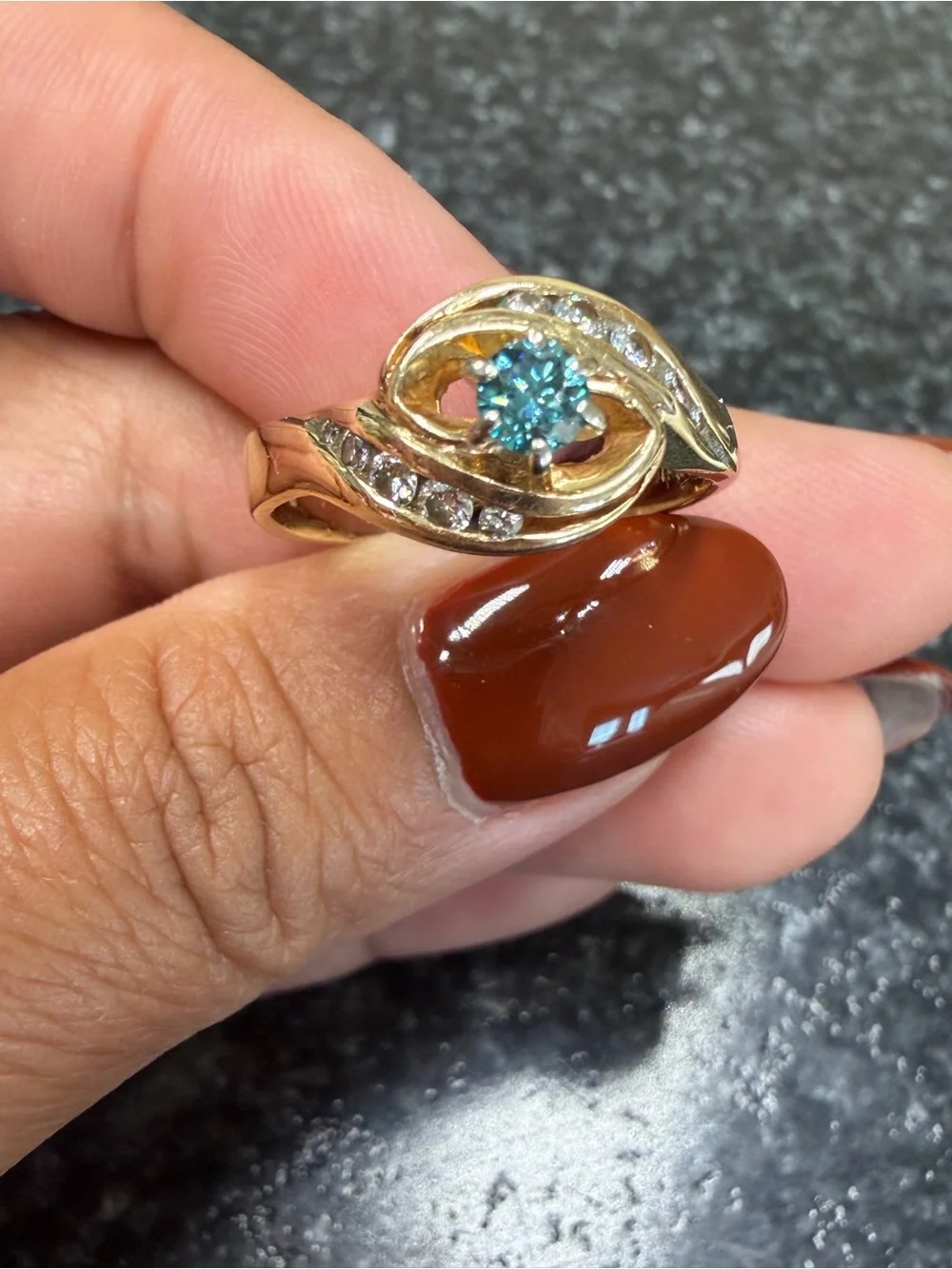 14k natural blue diamond ring